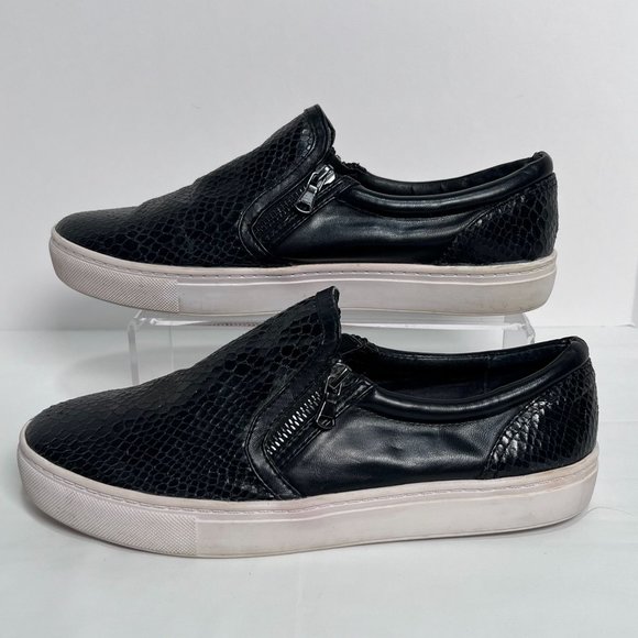 Steve‎ Madden Excreux Size 9.5 Black Slip on Sneaker Faux Snakeskin Zipper - Picture 9 of 9